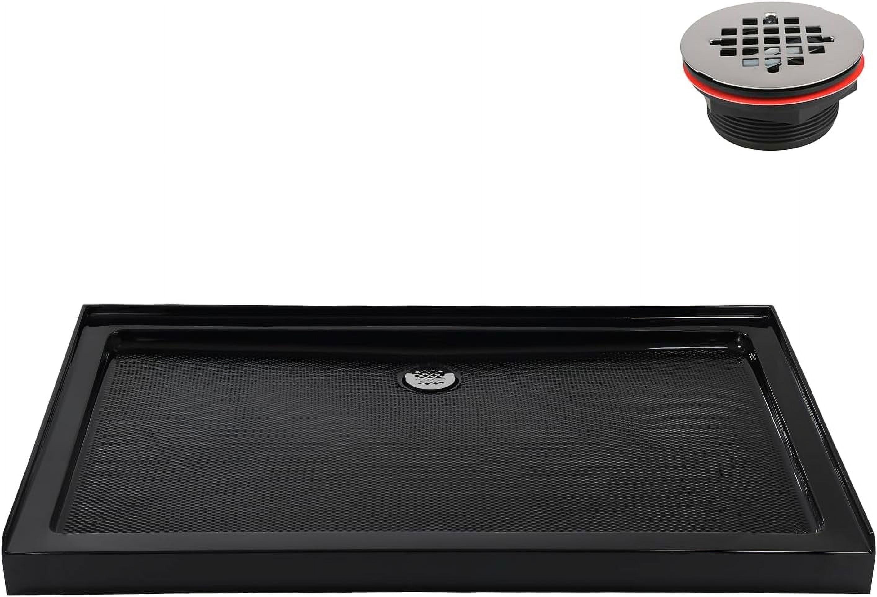 Glossy Black Rectangular Acrylic Shower Base with Center Drain