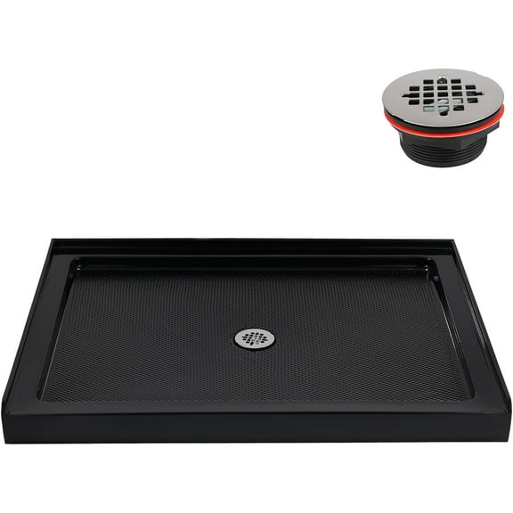 Streamline NT-2354-600-BL 60 in. x 30 in. Corner Acrylic Shower Base in Glossy Black with Right Drain, Drain Included