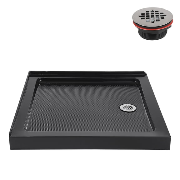 Streamline NT-2456-322-BL 32 in. x 32 in. Corner Acrylic Shower Base in Glossy Black with Right Drain, Drain Included