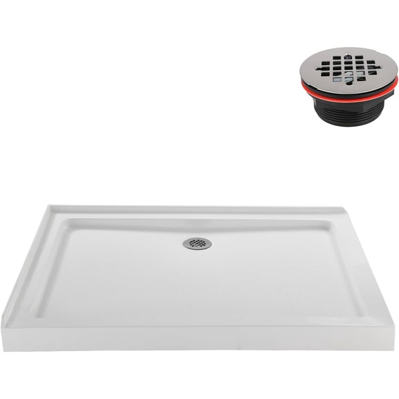 Streamline NT-340-424-RH 42 in. x 34 in. Corner Acrylic Shower Base in Glossy White with Right Drain, Drain Included