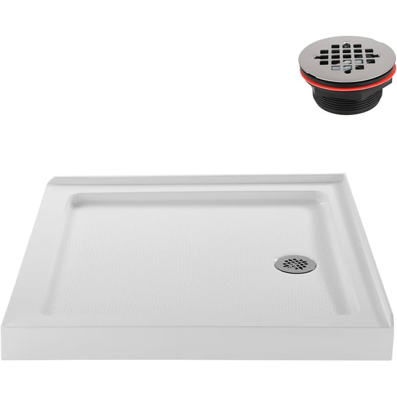 Streamline NT-548-322-RH 32 in. x 32 in. Corner Acrylic Shower Base in Glossy White with Right Drain, Drain Included