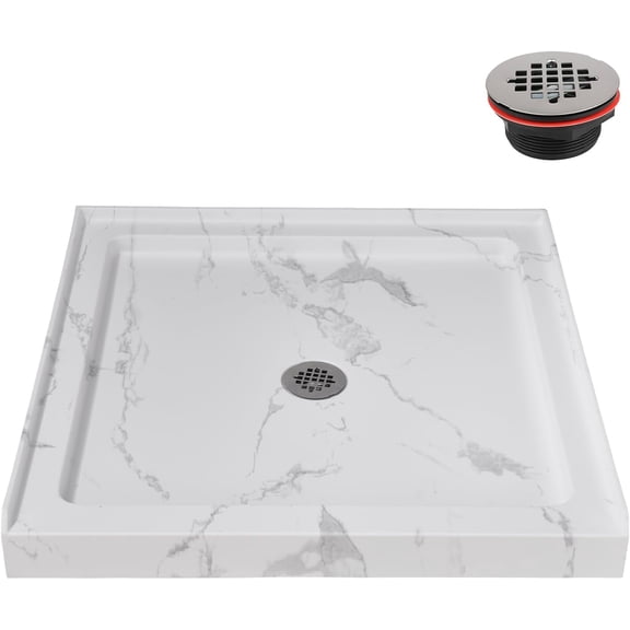 Streamline NTM-614-36MB-AL 36 in. x 36 in. Alcove Acrylic Shower Base in Matte Marble with Center Drain, Drain Included
