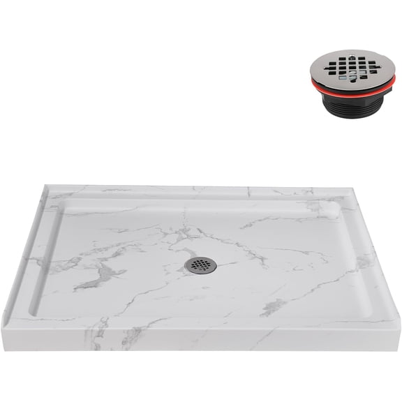 Streamline NTM-624-48MB-AL 48 in. x 36 in. Alcove Acrylic Shower Base in Matte Marble with Center Drain, Drain Included