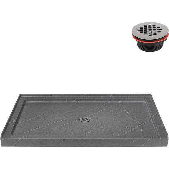 Streamline NTM-630-60GR-AL 60 in. x 36 in. Alcove Acrylic Shower Base in Matte Grey with Center Drain, Drain Included