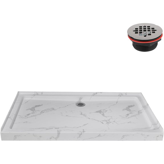 Streamline NTM-656-60MB-AL 60 in. x 36 in. Alcove Acrylic Shower Base in Matte Marble with Center Drain, Drain Included