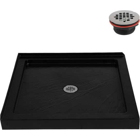 Streamline NTM-666-36BL-CR 36 in. x 36 in. Corner Acrylic Shower Base in Matte Black with Center Drain, Drain Included