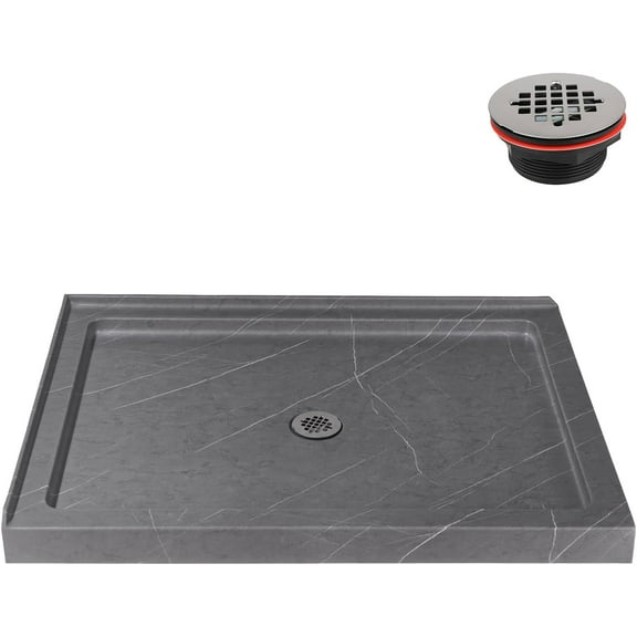 Streamline NTM-670-48GR-CR 48 in. x 36 in. Corner Acrylic Shower Base in Matte Grey with Center Drain, Drain Included