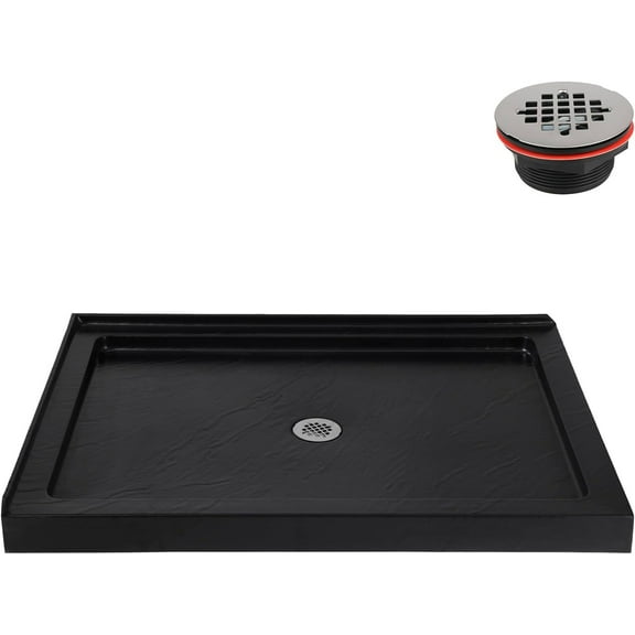 Streamline NTM-674-48BL-CR 48 in. x 36 in. Corner Acrylic Shower Base in Matte Black with Center Drain, Drain Included