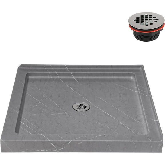 Streamline NTM-678-36GR-CR 36 in. x 36 in. Corner Acrylic Shower Base in Matte Grey with Center Drain, Drain Included