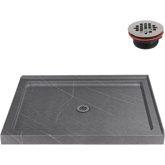 Streamline NTM-686-48GR-CR 48 in. x 36 in. Corner Acrylic Shower Base in Matte Grey with Center Drain, Drain Included