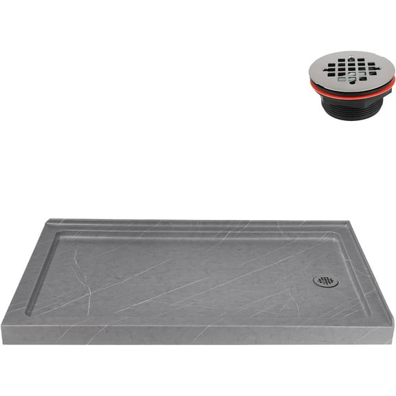 Streamline NTM-702-60GR-RH 60 in. x 36 in. Corner Acrylic Shower Base in Matte Grey with Right Hand Drain, Drain Included