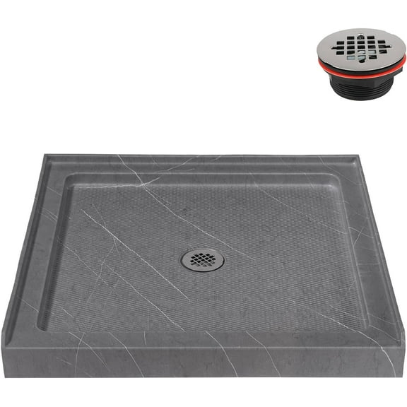 Streamline NTM-878-36GR-AL 36 in. x 36 in. Alcove Acrylic Shower Base in Matte Grey with Center Drain, Drain Included