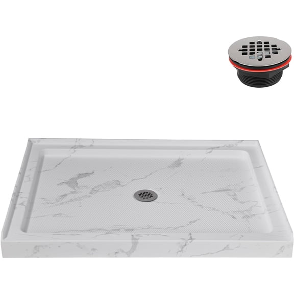 Streamline NTM-884-48MB-AL 48 in. x 36 in. Alcove Acrylic Shower Base in Matte Marble with Center Drain, Drain Included
