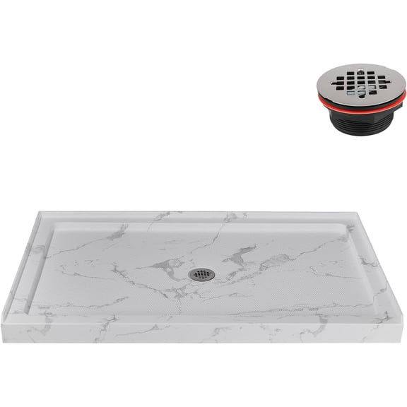 Streamline NTM-888-60MB-AL 60 in. x 36 in. Alcove Acrylic Shower Base in Matte Marble with Center Drain, Drain Included