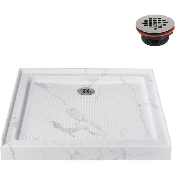 Streamline NTM-892-36MB-AL 36 in. x 36 in. Alcove Acrylic Shower Base in Matte Marble with Center Drain, Drain Included