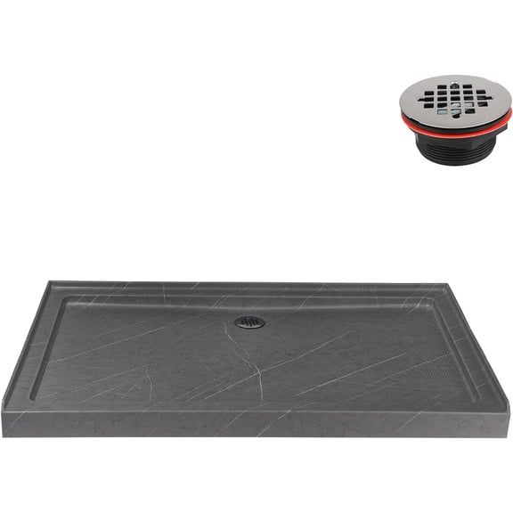 Streamline NTM-898-60GR-AL 60 in. x 36 in. Alcove Acrylic Shower Base in Matte Grey with Center Drain, Drain Included