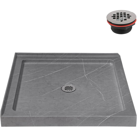 Streamline NTM-902-36GR-CR 36 in. x 36 in. Corner Acrylic Shower Base in Matte Grey with Center Drain, Drain Included