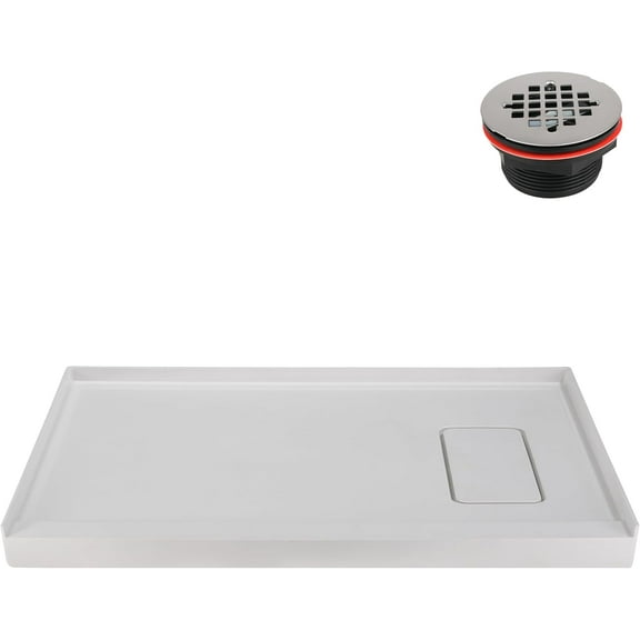Streamline NTS-608-482-RH 48 in. x 32 in. Alcove Solid Surface Resin Shower Base in Matte White with Right-Hand Drain, Drain Included
