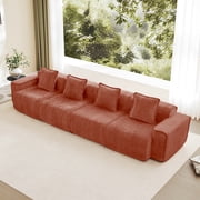 Streamlined Design Deep Seat Modular 4 Seat Boneless Sofa with French Edge Piping,No Assembly Required, Modern Modular 4 - Seat Sofa Couch with Throw Pillows,Velvet Fabric Red