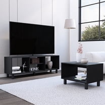 Streamlined Living Room Set in Black / Offer Space for TV and Items