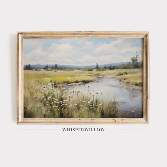 Streamside Pastures, Vintage, Nature Landscape, Wildflowers Art, Wall Decor, Poster Home Decor UNFRAMED Poster, Wall Art for Decor, Present, 8x12