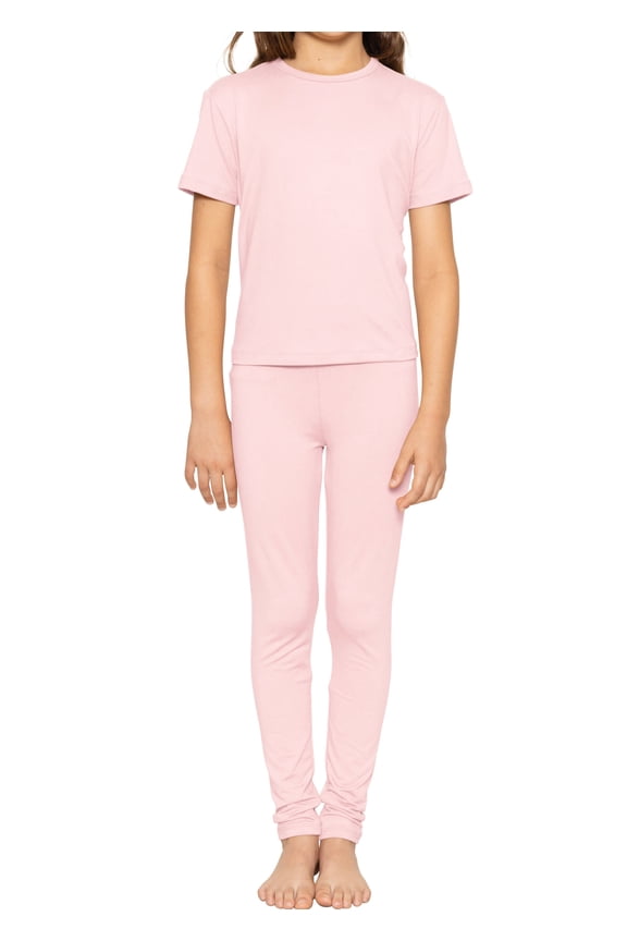 Girl's Short Sleeve Crew Neck and Leggings Set Light Pink Medium
