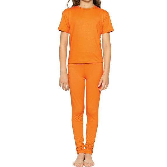 Stretch Is Comfort Girl's SHORT Sleeve Crew Neck and Leggings Set Orange XX-Large