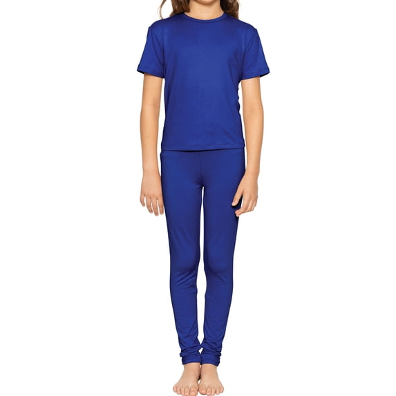 Stretch Is Comfort Girl's Short Sleeve Crew Neck and Leggings Set Royal Blue XX-Large