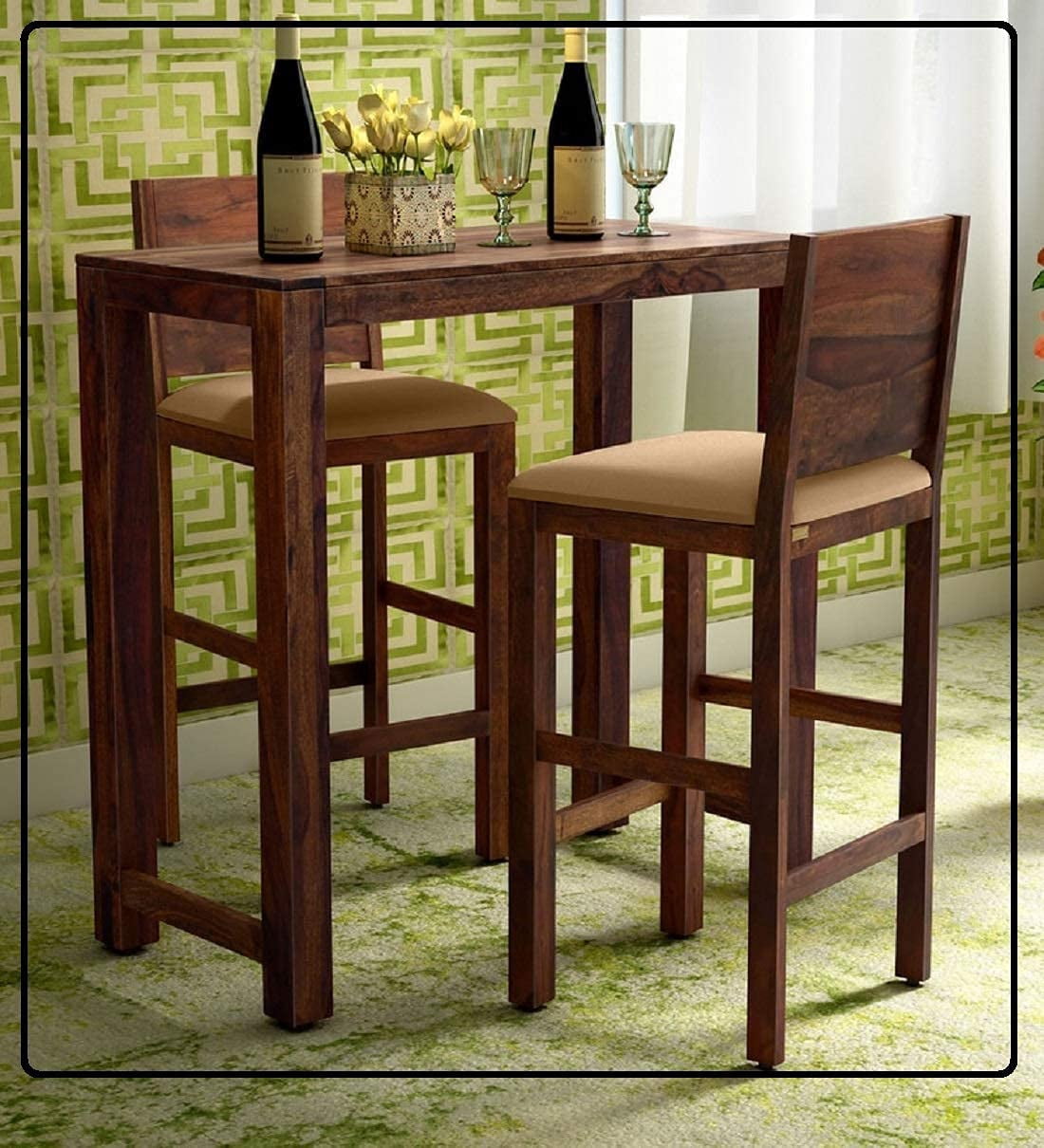 Streema art Solid Sheesham Wood Bar Dining Table 2 Seater SetSolid ...