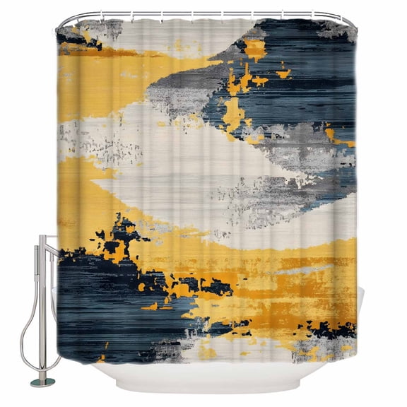 Street Art Shower Curtain, 60" x 72", Watercolor Yellow Gray Decoration Waterproof Bathroom Curtain Washable Shower Curtain Set with 12 Hooks