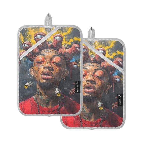 Street Art Style Oven Mitts Pot Holders 2 pcs Heat Resistant for Kitchen Baking Grilling