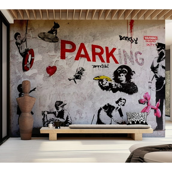 Street Art Wallpaper Wall Mural - Banksy Parking Graffiti