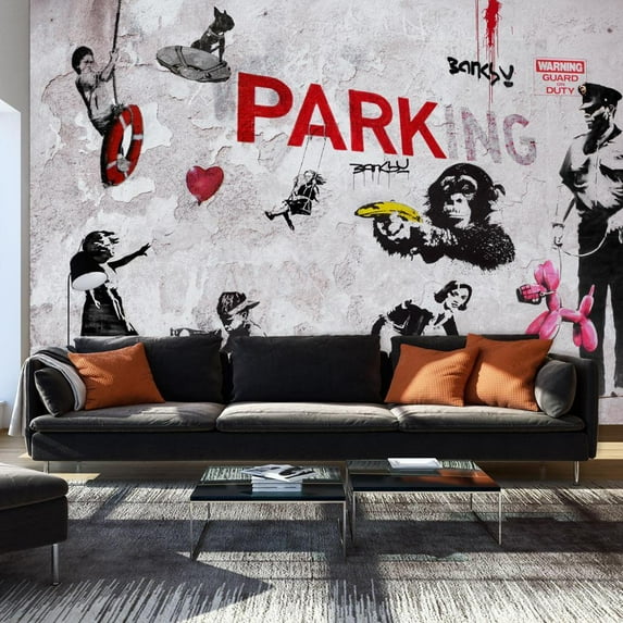 Street Art Wallpaper Wall Mural - Banksy Parking Graffiti