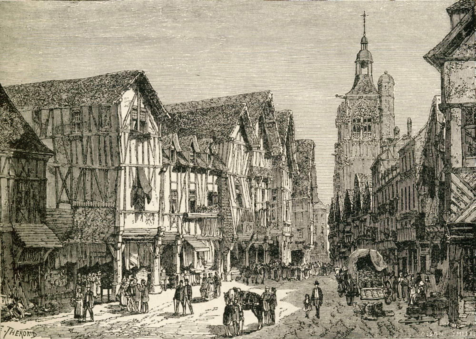 A Street In Bernay Normandy France In The 19Th Century From French Pictures By The Rev Samuel G Green Published 1878 Canvas Art - Ken Welsh Design Pics (34 x 24)