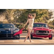 Street Car Racing 24x36 Photographic Print Poster Brunette