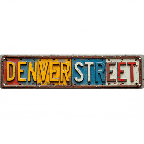 Street Decor 16*4 Inches "DENVER STREET" Ranch Yard Patio Colorful Letter Artwork