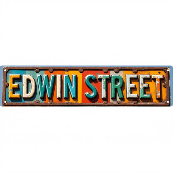 Street Decor 16*4 Inches "EDWIN STREET" Bar Patio Backyard Colorful Letter Plaque