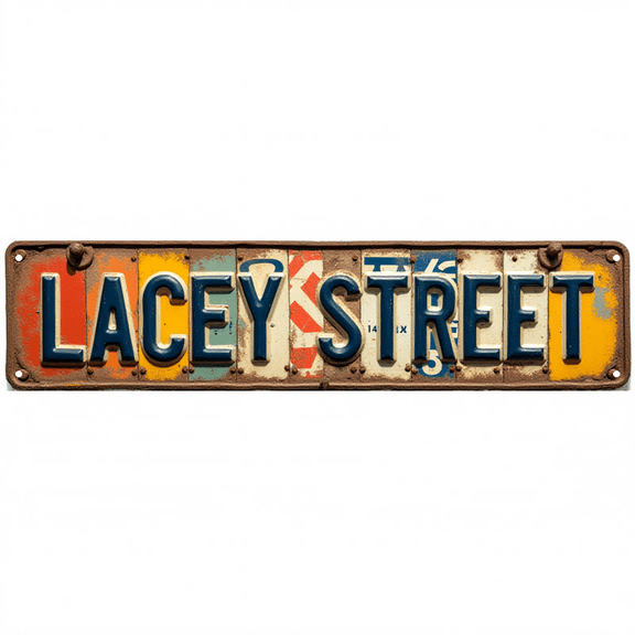 Street Decor 16*4 Inches "LACEY STREET" Kitchen Living Room Patio Colorful Letter Signage