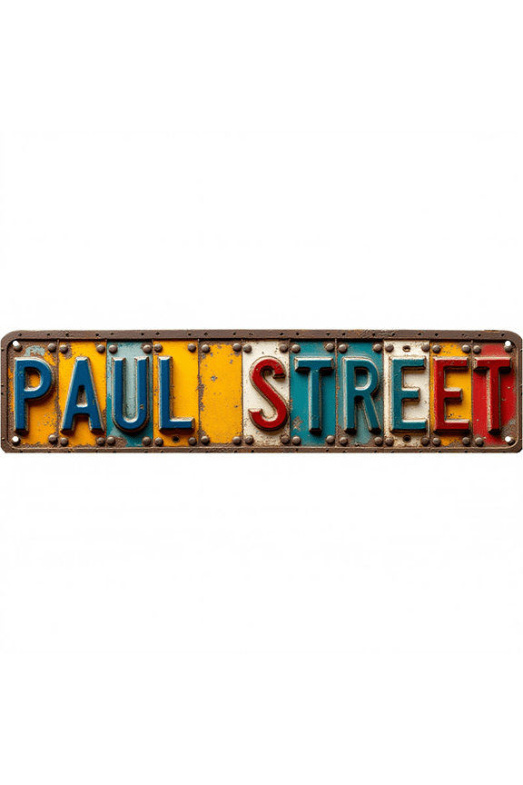 Street Decor 16*4 Inches "PAUL STREET" Office Living Room Bar Colorful Letter Plaque