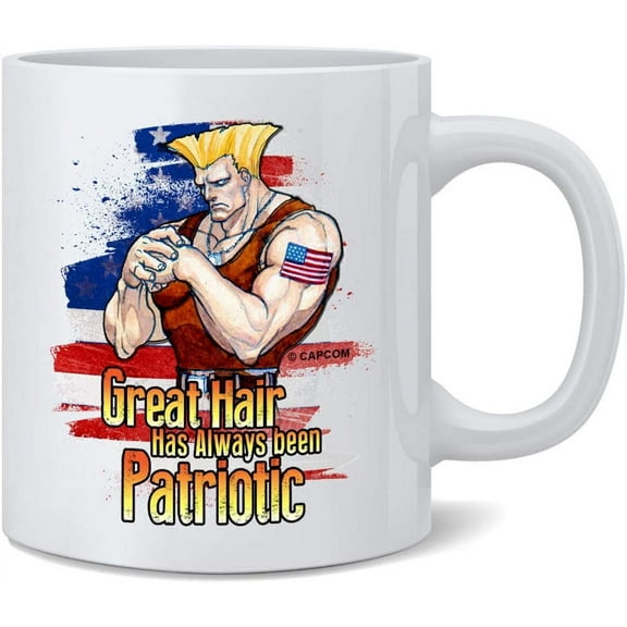 Street Fighter 2 Guile Great Hair Is Patriotic Classic Retro 90s Arcade Video Game Gaming Gamer Merchandise Collectibles Merch Accessories Ceramic Coffee Mug Tea Cup Fun Novelty Gift 12 oz