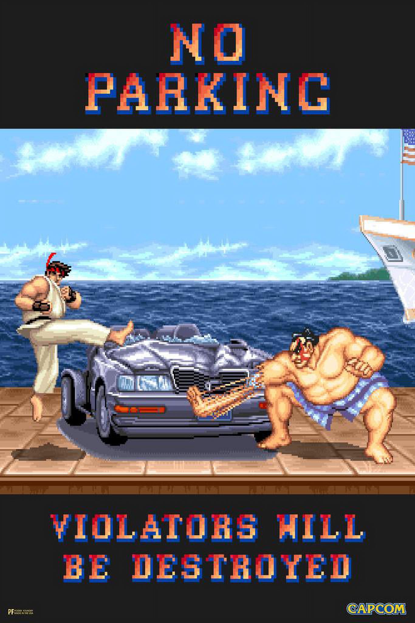 Street Fighter 2 No Parking Bonus Level Ryu E Honda Funny Retro Vintage ...