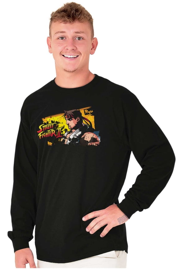 Street Fighter 2 Ryu Paint Drip Long Sleeve TShirt Men Women Brisco Brands S