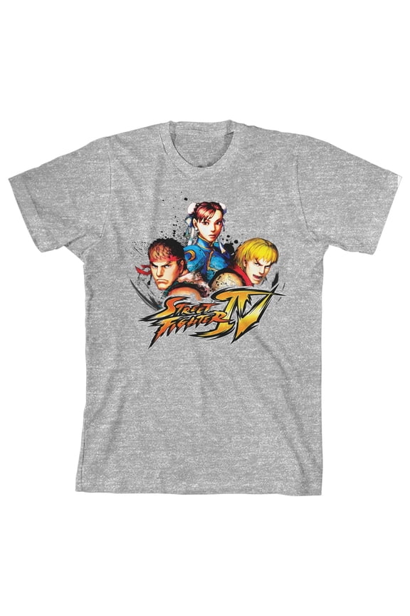 Street Fighter 4 Ryu, Chun-Li, & Ken Youth Boys Athletic Heather Gray T-Shirt-XL