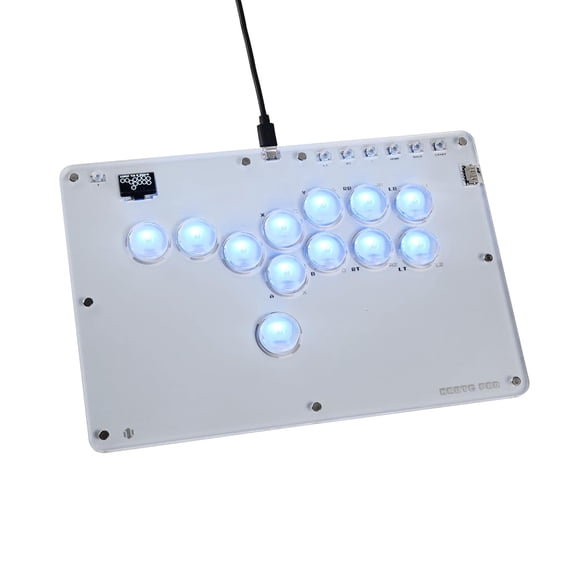 Street Fighter 6 Hitbox Controller: Haute42 12-Key DIY RGB Stick - Blue LED Tactile Buttons & Labeled Modifiers (L/R Keys), SOCD Cleaning, Multi-Platform USB
