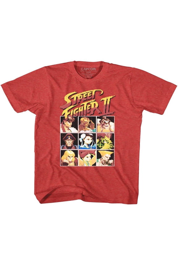 Street Fighter 8Bit Red Heather Youth T-Shirt