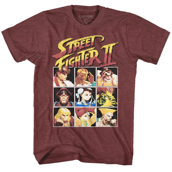 Street Fighter 8Bit Vintage Maroon Heather Adult T-Shirt