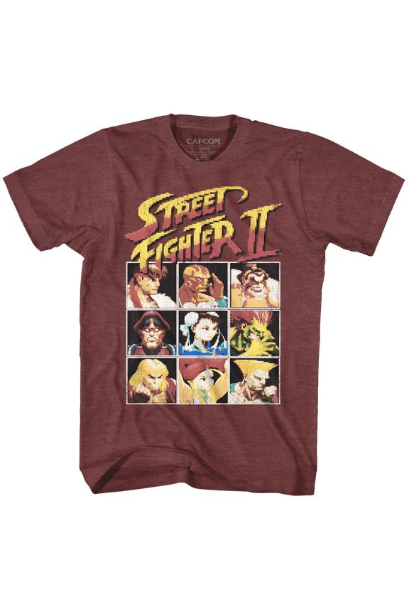 Street Fighter 8Bit Vintage Maroon Heather Adult T-Shirt
