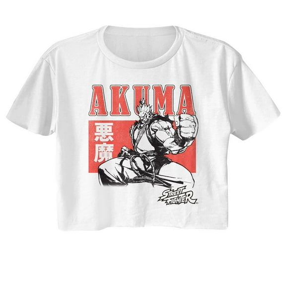 Street Fighter Akuma Character Block White Women's FestIVal Cali Crop T-Shirt M