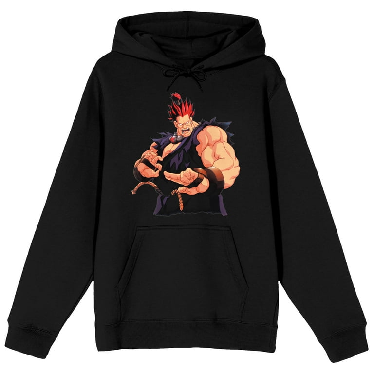 Street Fighter Akuma Character Mens Black Graphic Hoodie - XXL 