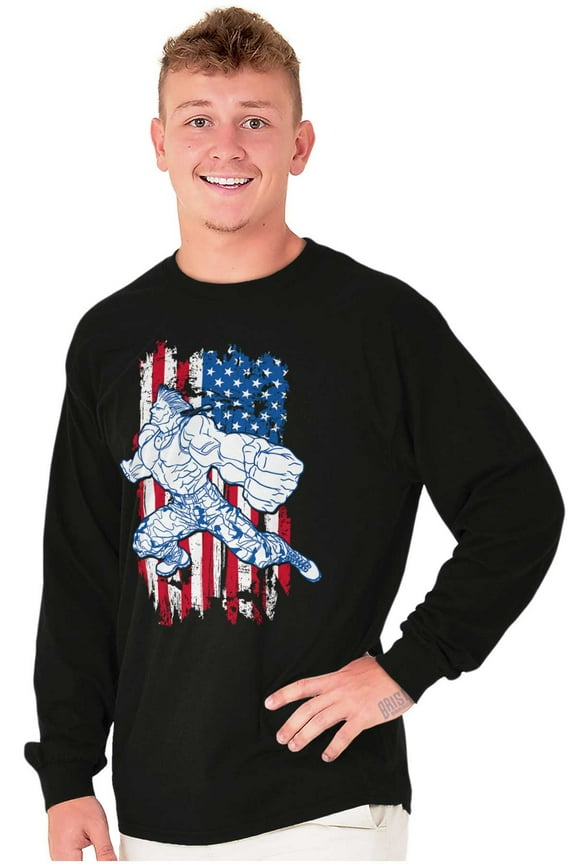 America Flag USA Guile Plus Size Long Sleeve Graphic Tee Shirt Brisco Brands 3X